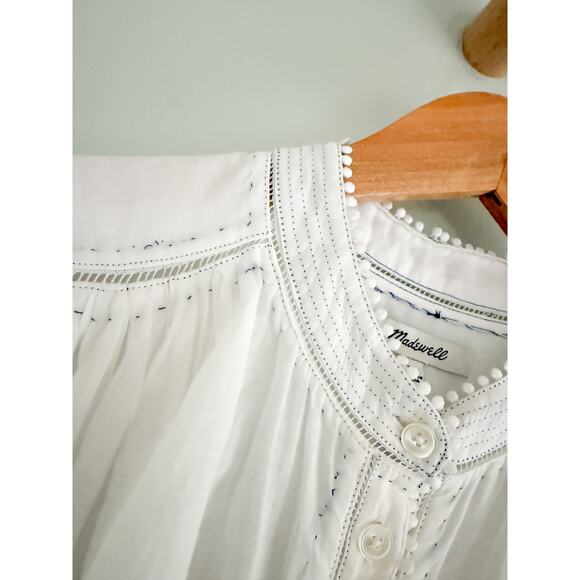 Madewell | NWT Shirred Lace-Trim Top in White | Sz XS - Picture 7 of 13